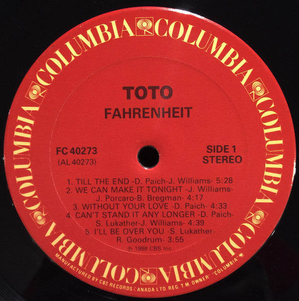 Toto – Fahrenheit Aug 1986 Genre: Pop (vinyl) Near mint