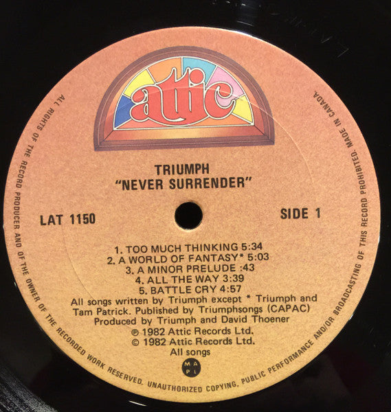 Triumph – Never Surrender – 1982 – Hard Rock / Arena Rock / Canadian Rock (vinyl) Near Mint !