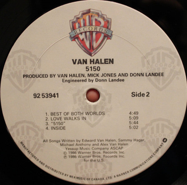 Van Halen ‎– 5150 -1986 Hard Rock (vinyl) mint minus -great shape