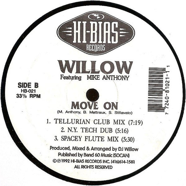 Willow Featuring Mike Anthony – Move On - 1992-House, Garage House (Vinyl, 12", 33 ⅓ RPM)