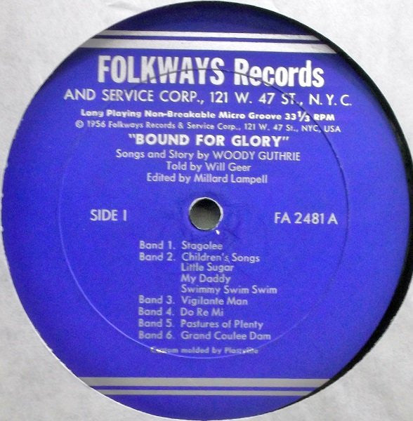 Woody Guthrie Bound For Glory (The Songs And Story Of Woody Guthrie) 1958 Folk Rare Vinyl
