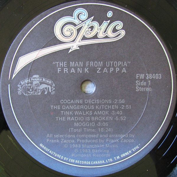 Zappa – The Man From Utopia - 1983-Rock Style:Avantgarde ( vinyl ) Near Mint Copy