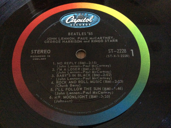Beatles ,The '65 - Rainbow Label Capitol Lp T 2228 - Canada ( Clearance vinyl) marks plays well