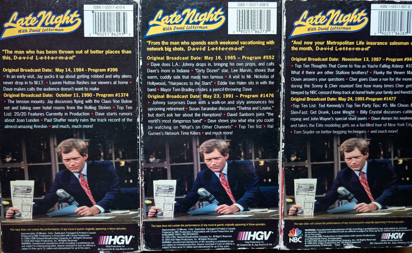 3 David Letterman Late Night Vhs Tape Set