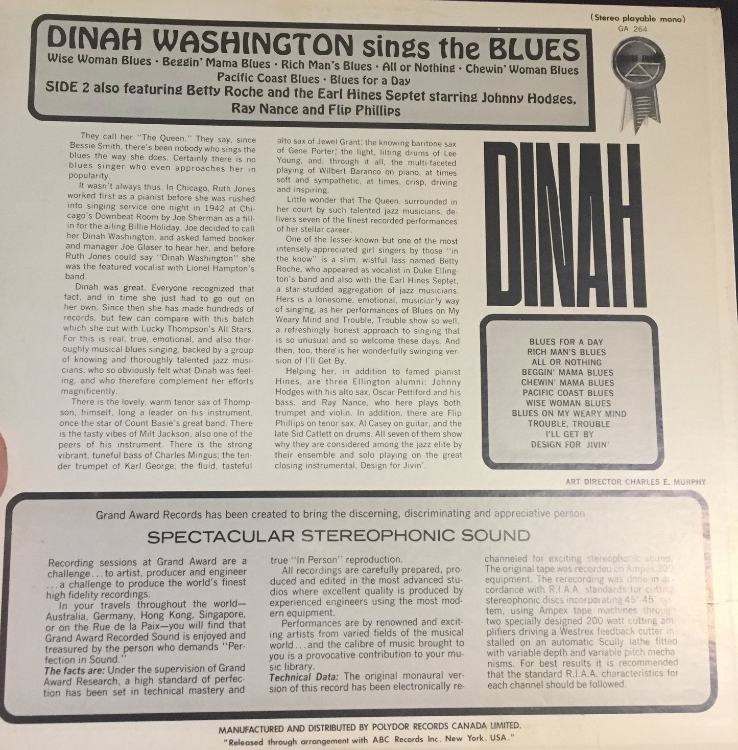 Dinah Washington – Dinah Washington Sings The Blues -1966- Mono -Jazz, Funk / Soul, Blues (Rare Vinyl)
