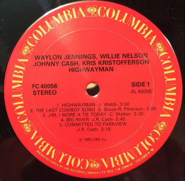 Waylon Jennings, Willie Nelson, Johnny Cash, Kris Kristofferson – Highwayman - 1985 Folk, World, & Country Style: Country, Folk(vinyl)
