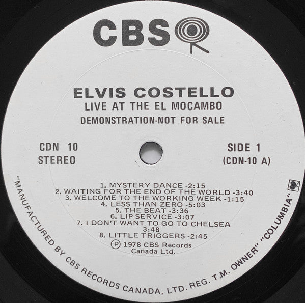 Elvis Costello – Live At The El Mocambo -1978- New Wave, Rock & Roll ( Rare Vinyl ) Demo