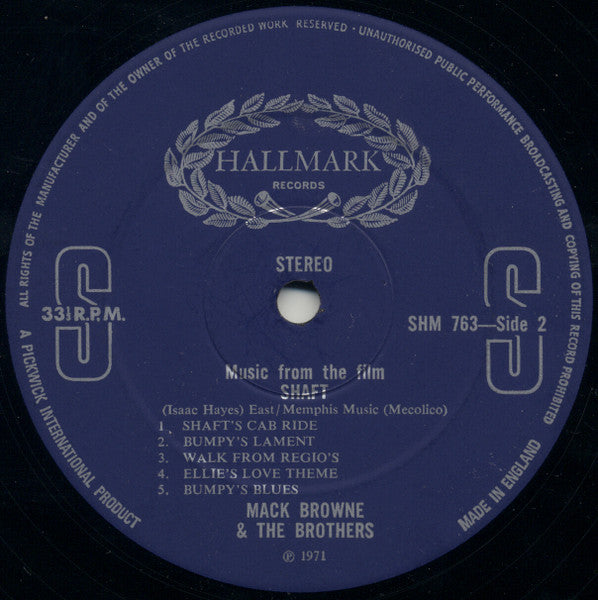 Shaft - Mack Browne & The Brothers – Isaac Hayes' Music From The Movie Shaft - 1971-Jazz, Funk / Soul, Stage & Screen Style:Soul-Jazz, Soundtrack (UK Vinyl)