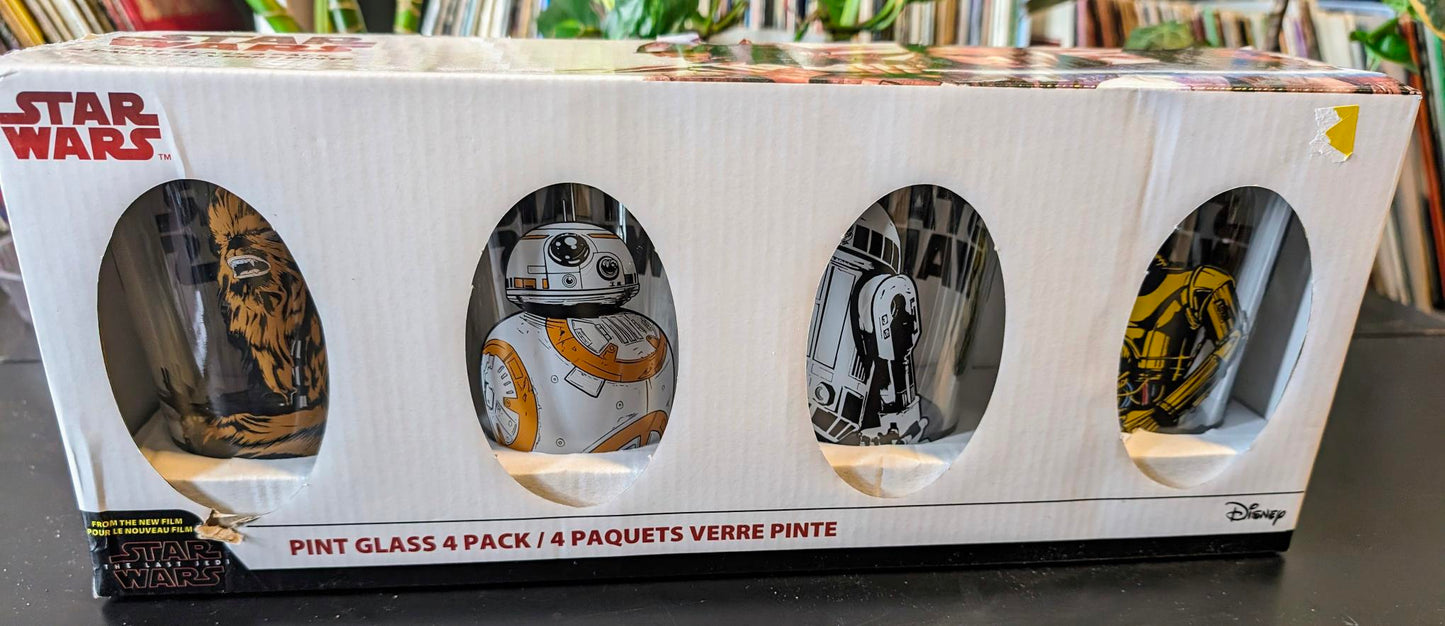 Star Wars Classic Pint Glass Set (Chewbacca, BB-8, R2-D2, C3-P0) NIB