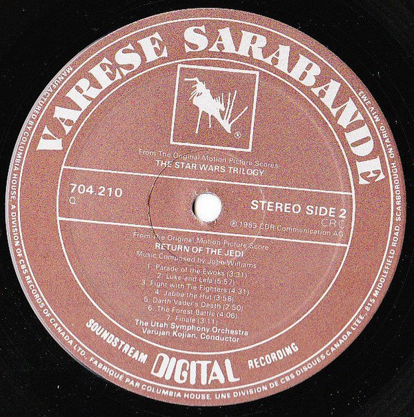 JOHN WILLIAMS , Varujan Kojian, The Utah Symphony Orchestra – The Star Wars Trilogy - 1983- Soundtrack, Score (Clearance Vinyl) NO COVER