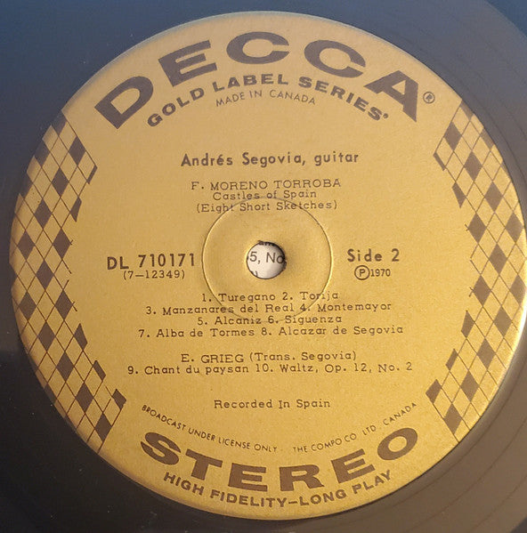 Andrés Segovia – Castles Of Spain - 1970 Classical Guitar (Vinyl)