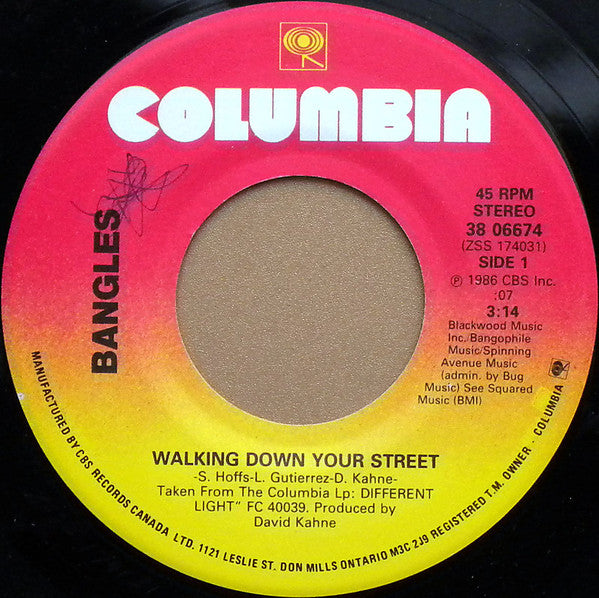 Bangles ‎– Walking Down Your Street - 1986- Pop Rock - Vinyl, 7", Single (45 RPM )