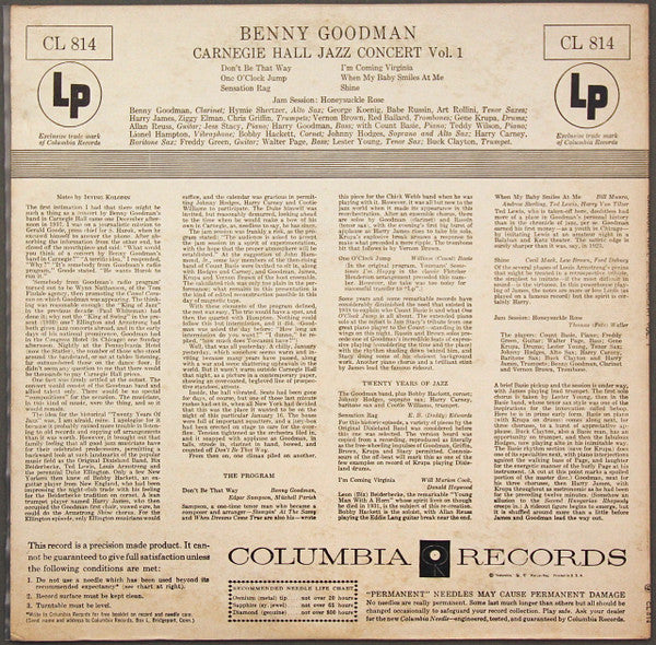 Benny Goodman – The Famous 1938 Carnegie Hall Jazz Concert - Vol. 1 - 1956-Jazz Style:Big Band (Vinyl)