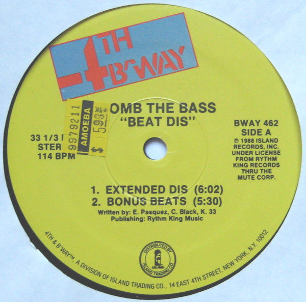 Bomb The Bass – Beat Dis - 1988-Electronic, Hip Hop , Breaks ( Vinyl, 12", 33 ⅓ RPM )