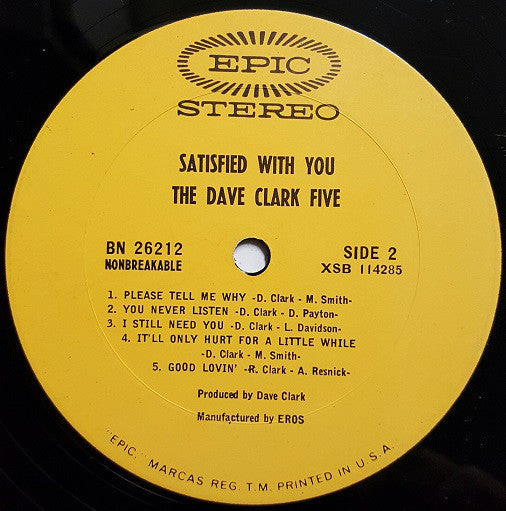 The Dave Clark Five – Satisfied With You - 1966-Pop Rock, Beat (Vinyl, LP, Album, Promo, Mono )