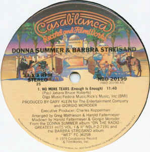 Donna Summer & Barbra Streisand – No More Tears (Enough Is Enough) -1979-Electronic, Funk / Soul, Pop Single Sided (vinyl)