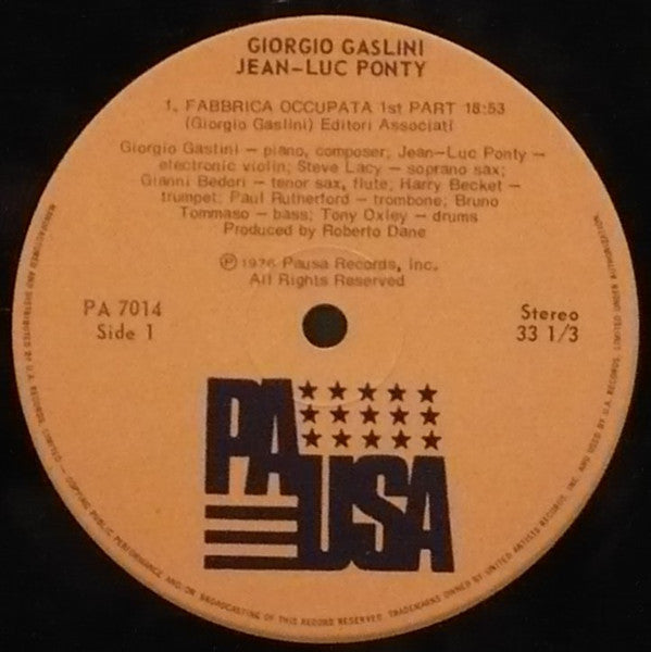 Giorgio Gaslini Meets Jean-Luc Ponty / Steve Lacy / Harry Becket / Tony Oxley / Gianni Bedori / Bruno Tommaso / Paul Rutherford - Free Jazz, 1976 (Vinyl)