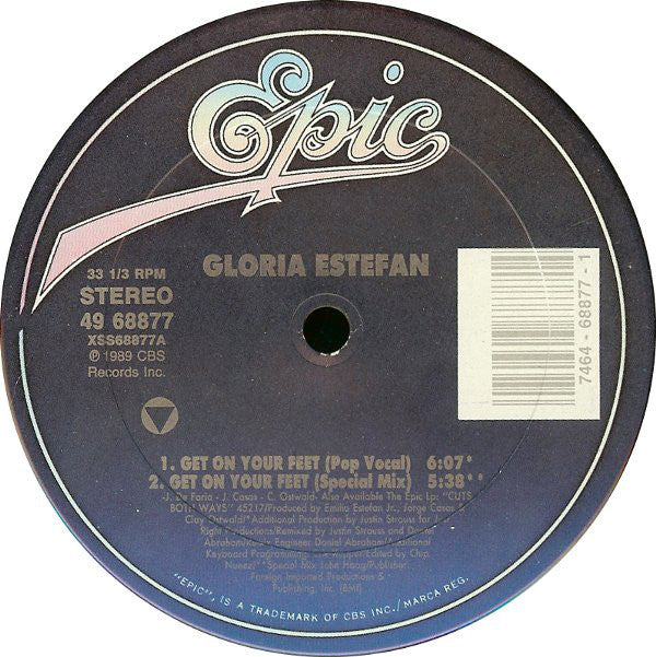 Gloria Estefan – Get On Your Feet -1988 Electronic House (vinyl) Vinyl, 12", 33 ⅓ RPM, Single