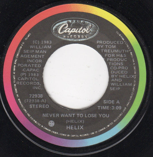 Helix ‎– Never Want To Lose You -1983-Hard Rock -Vinyl, 7", 45 RPM, Single