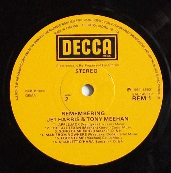 Jet Harris And Tony Meehan – Remembering... Jet Harris And Tony Meehan -1976- Pop Rock (rare vinyl)