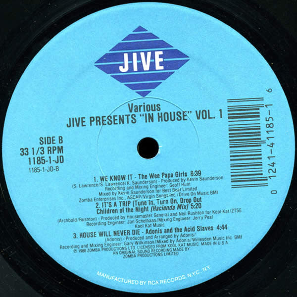 Jive Presents "In House" Volume 1 (Full Length Extended Remixes) 198-Electronic, Hip Hop House, Acid House (vinyl)