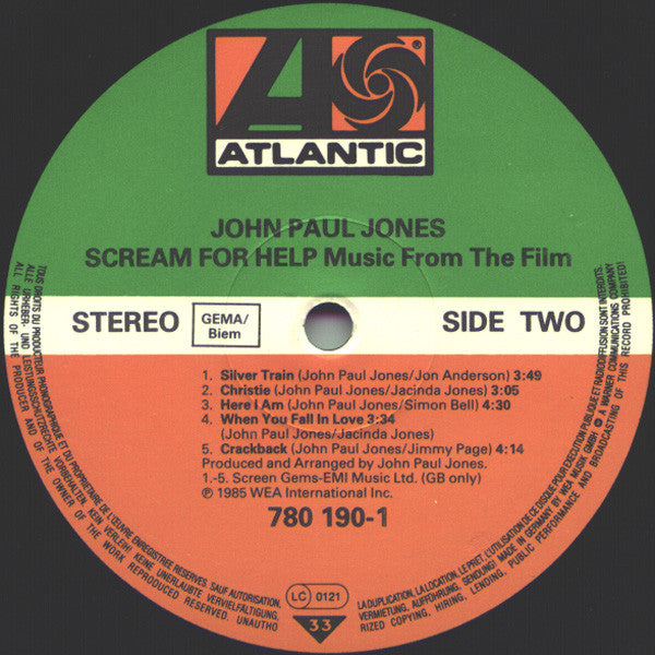 John Paul Jones Featuring Jimmy Page ● Jon Anderson – Music From The Film Scream For Help - 1985-Soundtrack, Score (vinyl)