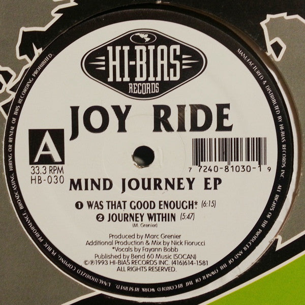 Joy Ride – Mind Journey EP -1993- Electronic Style: House (12", 33 ⅓ RPM, EP )