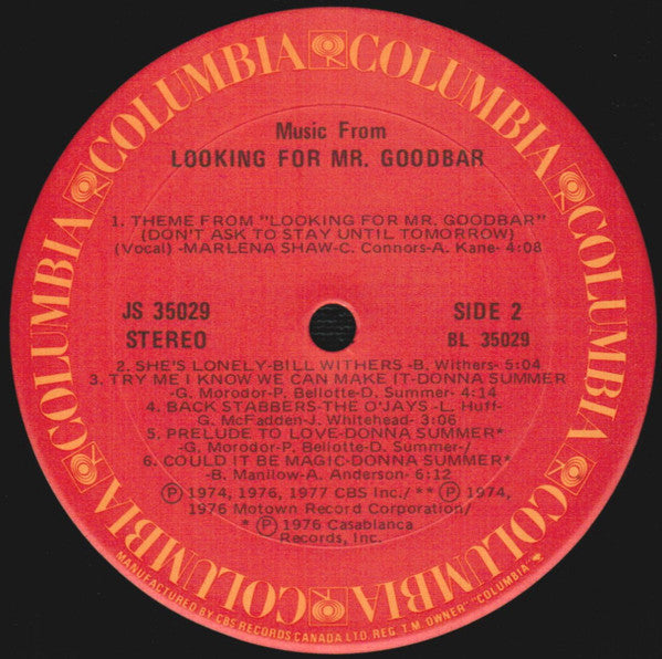 Looking For Mr. Goodbar - 1977 Soundtrack ( Vinyl ) Donna Summer , Bill Withers, Diana Ross