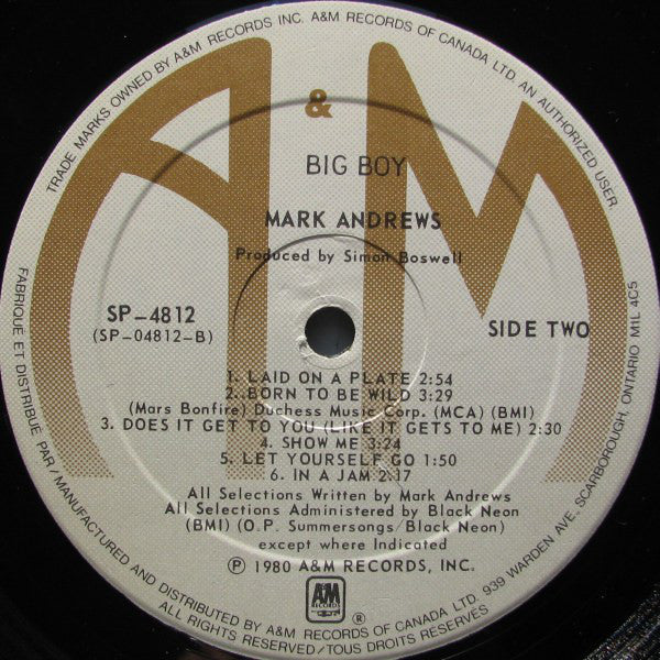 Mark Andrews And The Gents – Big Boy - 1980 Rock (Vinyl)
