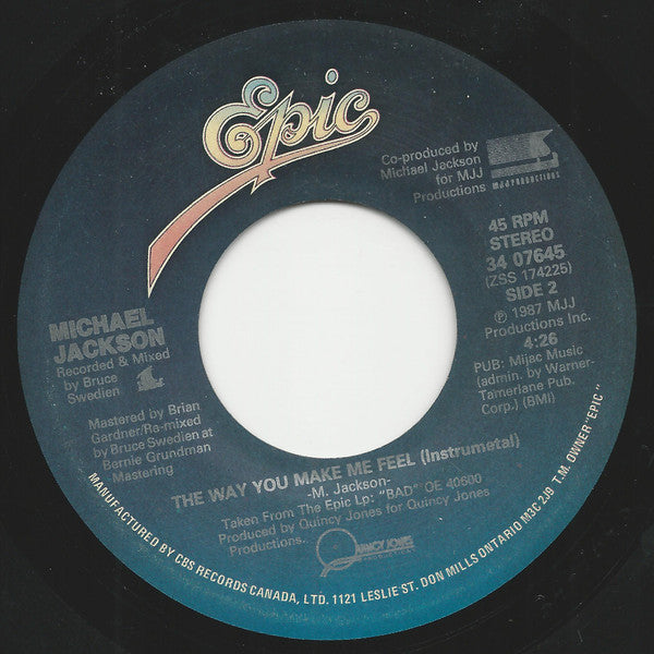 Michael Jackson – The Way You Make Me Feel -1987- Electronic pop Vinyl, 7", 45 RPM, Single