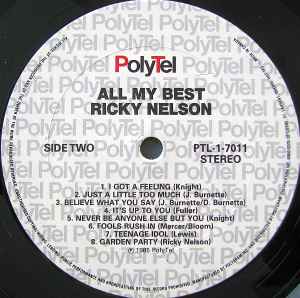 Ricky Nelson All My Best - 1985- Rock & Roll, Rockabilly (Vinyl)