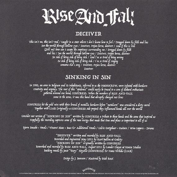Rise And Fall – Deceiver b/w Sinking In Sin - 2011 - Hardcore - Vinyl, 7", Single, White