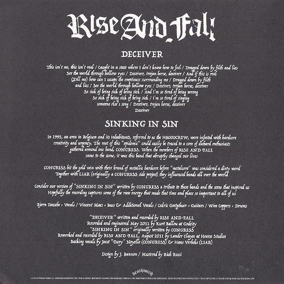 Rise And Fall ‎– Deceiver b/w Sinking In Sin - 2011 - Hardcore - Vinyl, 7", Single, White