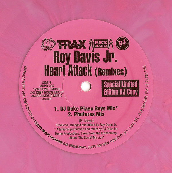 Roy Davis Jr. – Heart Attack (Remixes) Electronic ,House, Techno, Acid (Vinyl, 12", Limited Edition, Pink Marbled )