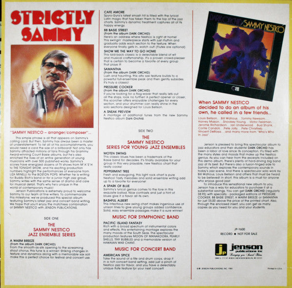Sammy Nestico – Strictly Sammy - 1981-Jazz, Big Band ( Vinyl) Promo