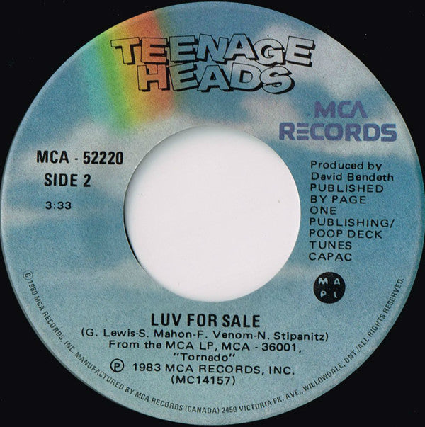 Teenage Heads ‎– Tornado / Luv For Sale - 1983-Punk Rock- Vinyl, 7", 45 RPM, Single