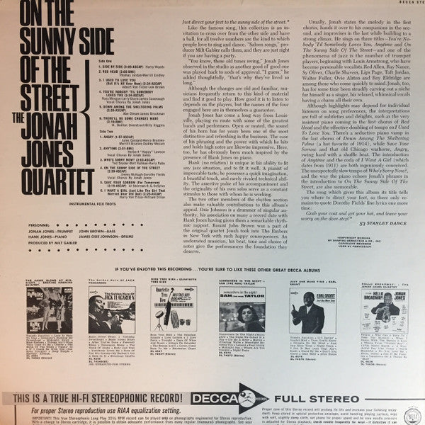 The Jonah Jones Quartet On The Sunny Side Of The Street - 1965 Jazz Swing (Vinyl)