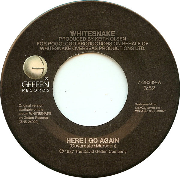 Whitesnake ‎– Here I Go Again / Children Of The Night -1987-Hard Rock,  Arena Rock- Vinyl, 7