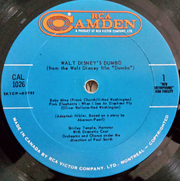 Shirley Temple, The Tootlepipers – Walt Disney's Dumbo Also The Tootlepipers' Circus - 1960-Non-Music, Children's, Story (vinyl)