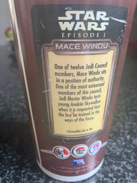 Star Wars Ep1 Mace Windu Cup Toppers from KFC, Taco Bell and Pizza Hut -Cup marked up