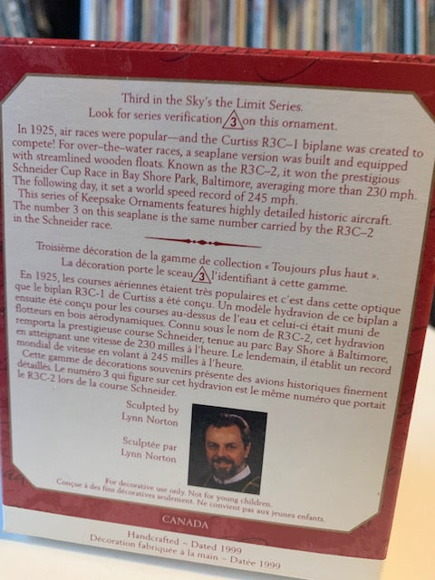 Hallmark Curtiss R3C-2 Seaplane Sky's The Limit #3 Christmas Ornament NIB