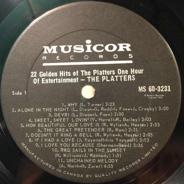The Platters ‎– 22 Golden Hits Of The Platters - One Hour Of Entertainment - Funk, Rhythm &amp; Blues (vinyl)