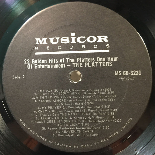 The Platters ‎– 22 Golden Hits Of The Platters - One Hour Of Entertainment - Funk, Rhythm &amp; Blues (vinyl)