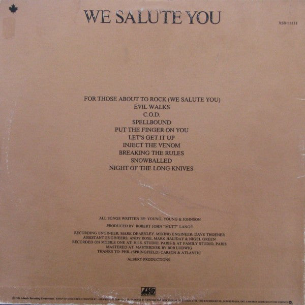 AC/DC ‎– For Those About To Rock (We Salute You) - 1981 Hard Rock (vinyl) Awesome shape !