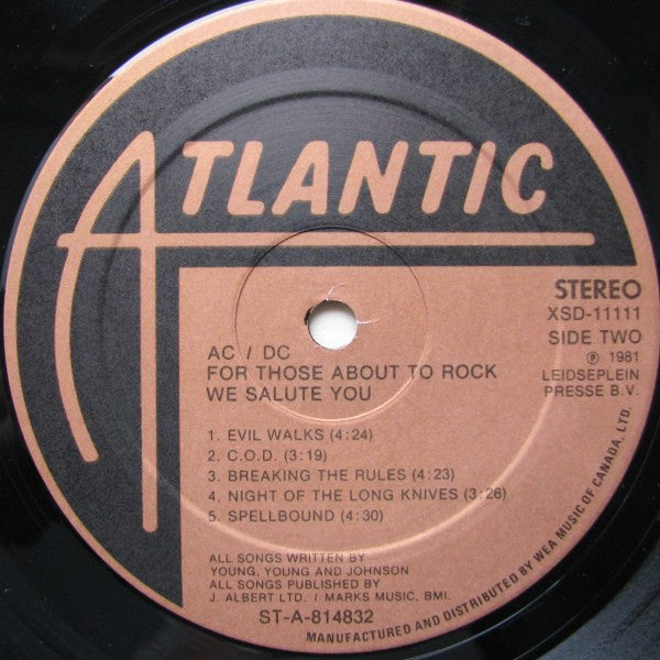 AC/DC ‎– For Those About To Rock (We Salute You) - 1981 Hard Rock (vinyl) Awesome shape !