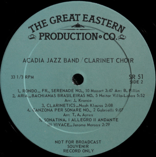 Acadia University Jazz Ensemble Acadia University Clarinet Choir  Jazz, Classical , Maritime (Vinyl) 1980 Mint