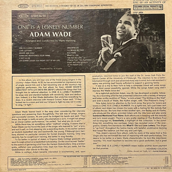 Adam Wade  One Is A Lonely Number - Jazz, Blues , Easy Listening 1962 (Rare Vinyl)