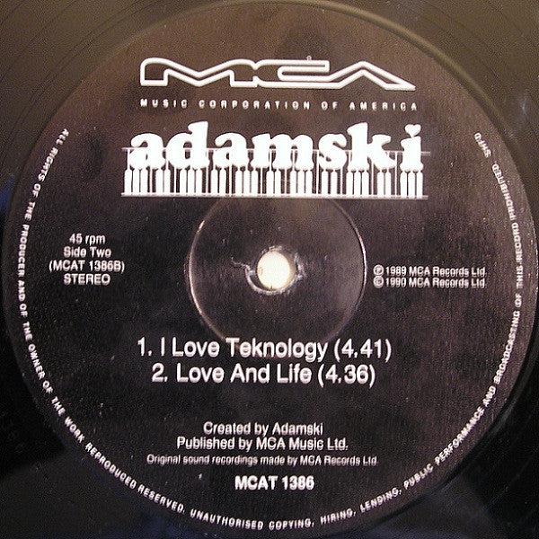Adamski - N-R-G - MCA Records - MCA Records - MCAT 1386-1980 House, Techno, Acid House (  Vinyl, 12", 45 RPM, Stereo )