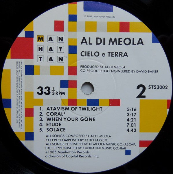 Al Di Meola Cielo E Terra 1985-	Latin Jazz (Vinyl) Mint