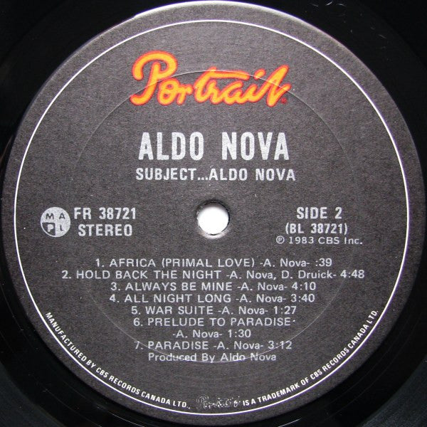 Aldo Nova – Subject...Aldo Nova – 1983 – Hard Rock / Synth Rock (vinyl)